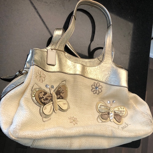 Coach Limited Edition Straw/Gold Leather Butterfly Bag - Picture 1 of 5